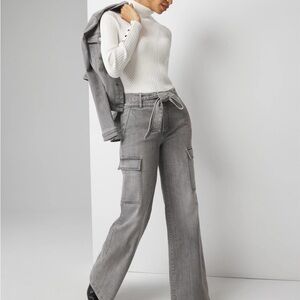 White House Black Market Gray/black cargo wide leg jeans. Worn once.
